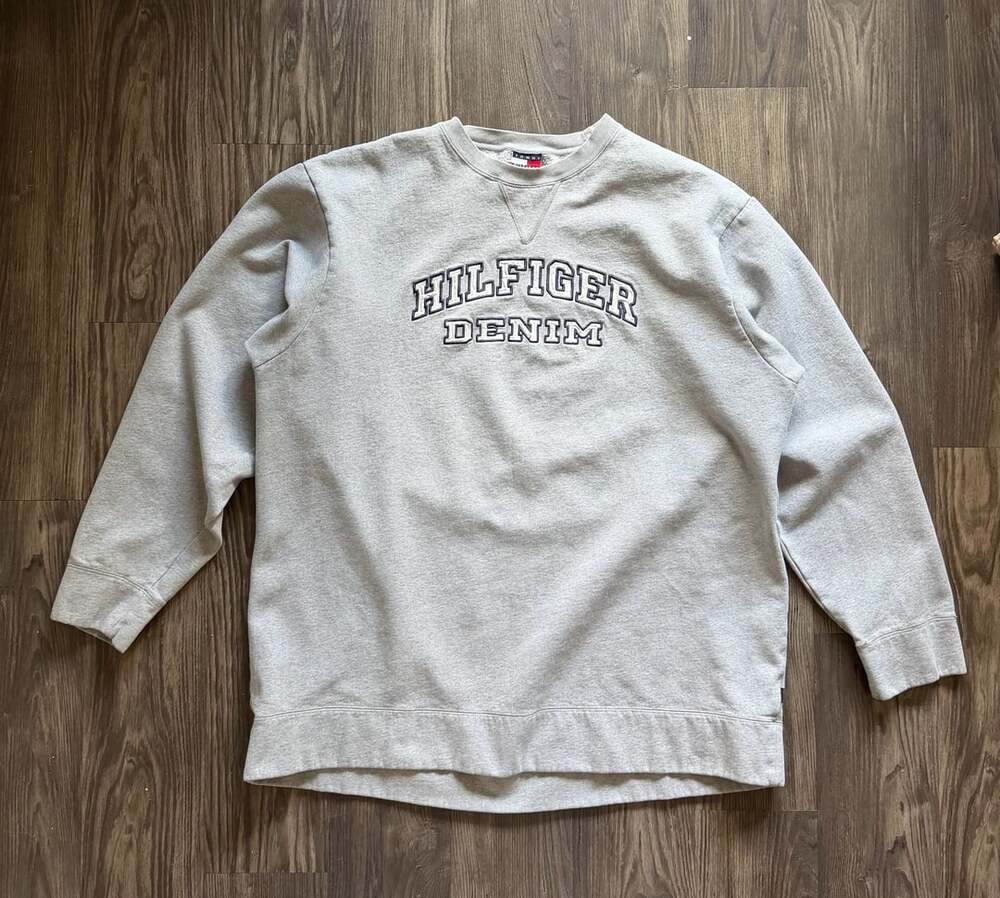 Vintage 90s Tommy Hilfiger Denim Sweatshirt Size 2XL Grey